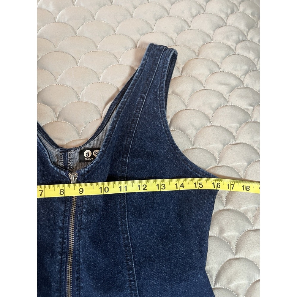 Peace Love Eco By Rewash Denim Stretch Zip Up Mini Dress Sz Med Western - Picture 4 of 6